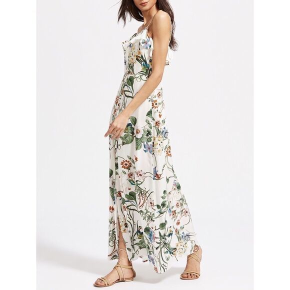 ✨HP✨White Botanical Print Front Ruffle Cami Dress✨ - Picture 2 of 7